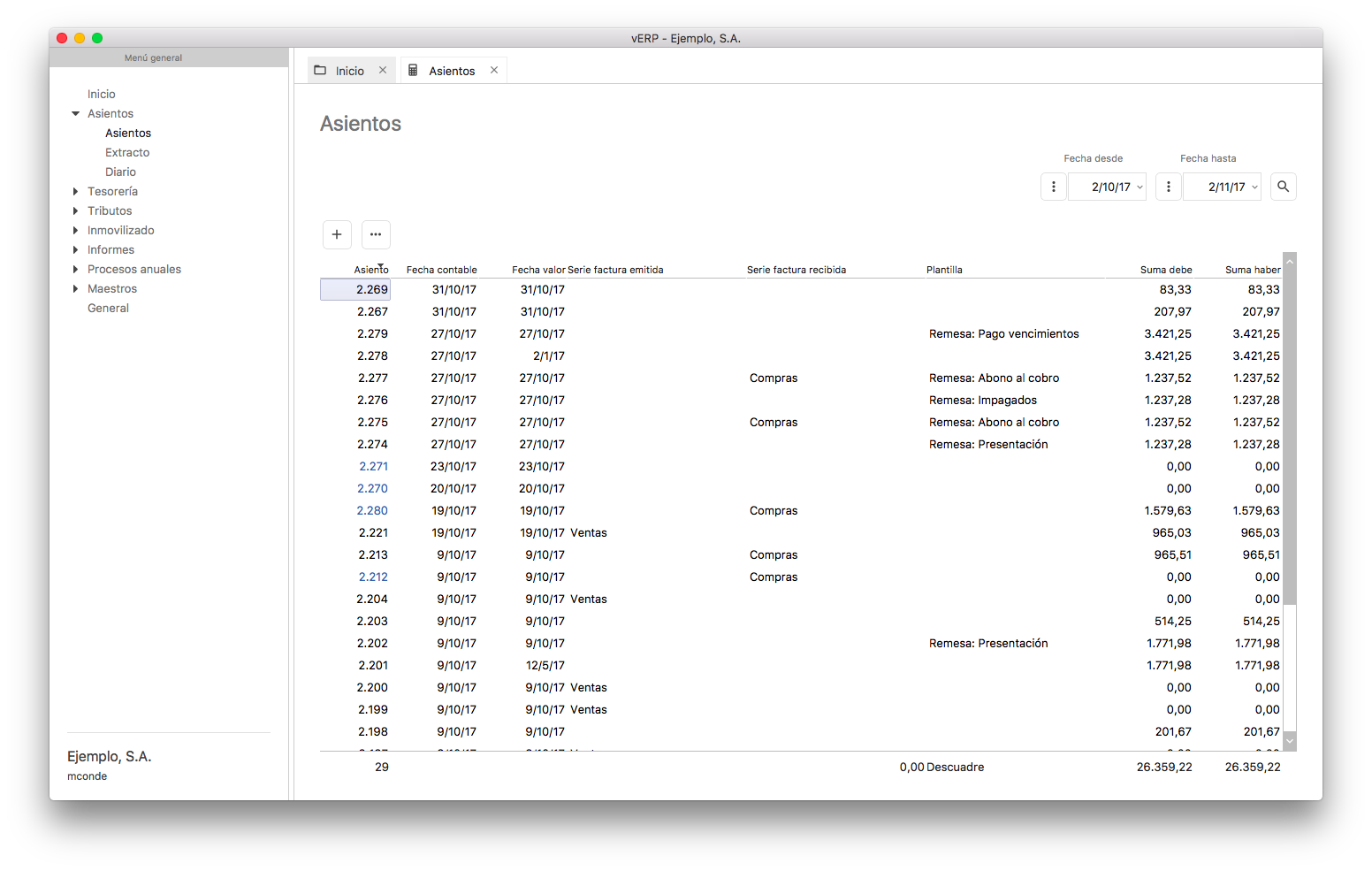 Verificación de asientos, facturas y tesorería