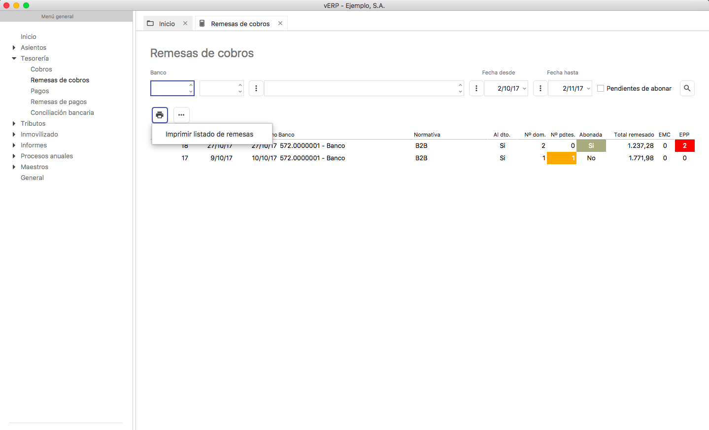 Informes de remesas de cobros