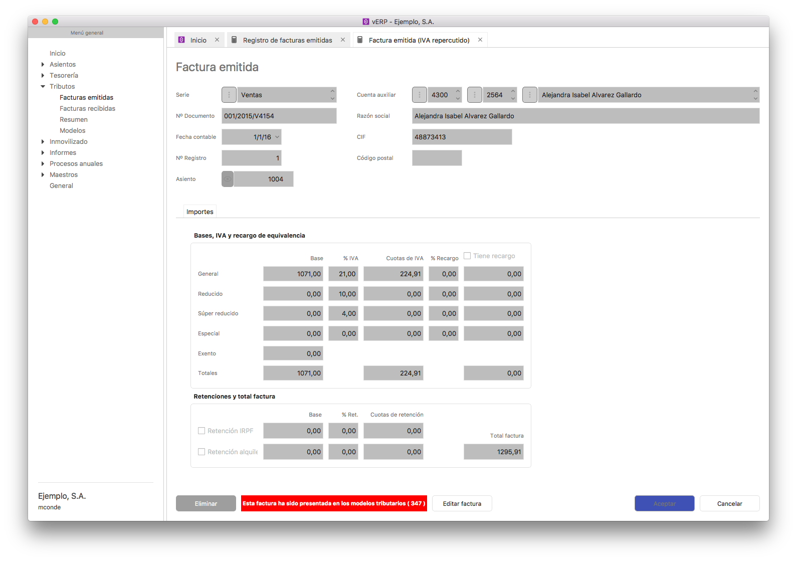Ficha de una factura